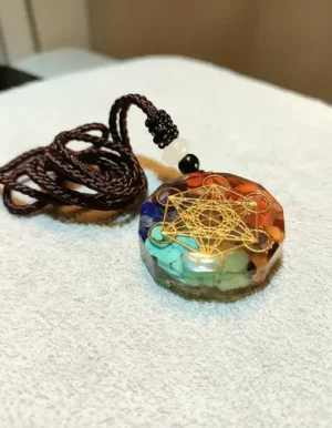 pendiente organita metatron geometria sagrada dorado oscuro