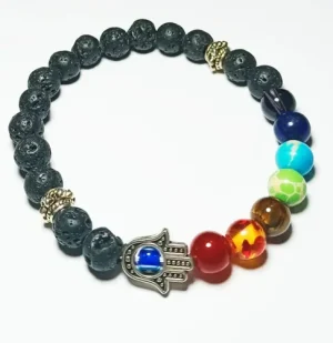 pulsera 7 chakras roca volcánica mano de fátima