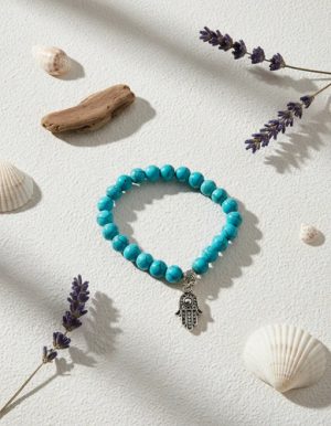 pulsera piedras naturles ajustable color turquesa 6 cm