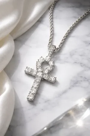 cruz de anhk cadena de plata 50 cms unisex plateado