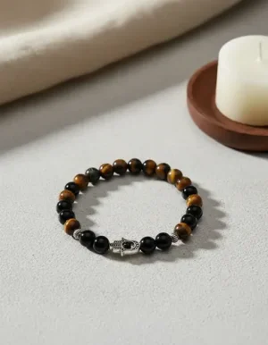 pulsera mano de fátima piedra ojo de tigre elasticada 2023 21 cm