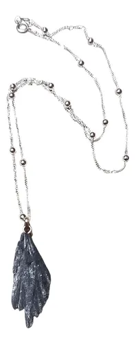 cianita negra escoba de bruja cadena plata 925 45 cms