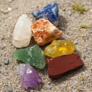 set de piedras naturales en bruto 7 chakras + caja