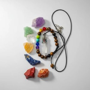 kit piedra curativa reiki 7 chakras,collar,pulsera meditación