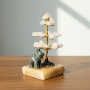 Árbol piedras cuarzo rosado con elefante
