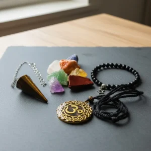 kit piedras naturales 7chakras pendulo+pulsera+colganteorgon