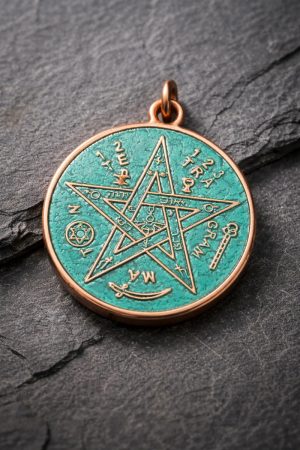 tetragramaton de cobre colgante protección amuleto turqueza