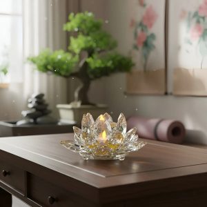 figura decorativa cristal flor de loto 12cm