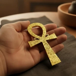 cruz de ankh egipcia de terciado protección 10cm dorado