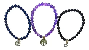 kit pulseras amatista, lapislázuli, obsidiana 6mm