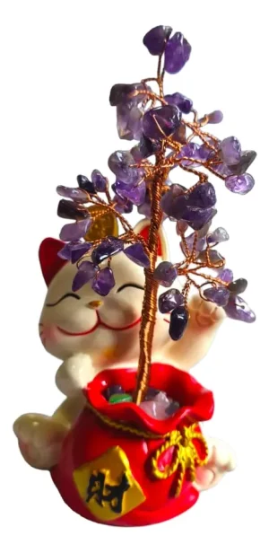 Árbol piedras naturales gato de la fortuna 17 cm