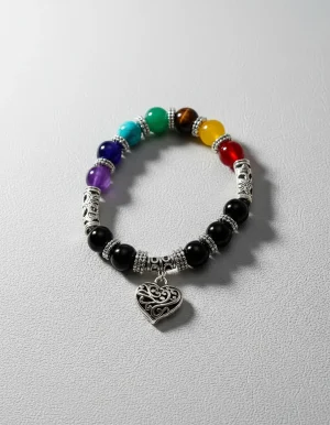 pulsera 7 chakras piedras cristal y colgante de corazón