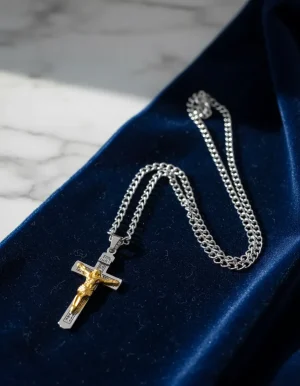colgante cruz de jesús amuleto cadena de acero 50cm