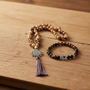 tapa mala codigo sagrado 45 cuentas + pulsera ojo de tigre