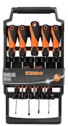 set de 9 destornilladores kendo ergonómicos con punta magnética, planos y phillips