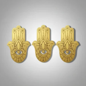 pack 3 mano de fatima madera color dorado 13 cms