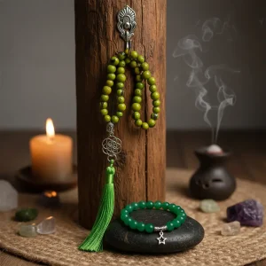 código sagrado color verde lima + pulsera jade 8mm