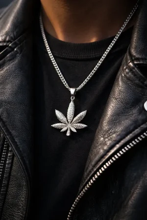 collar hoja de cannabis acero alta calidad 50 cms