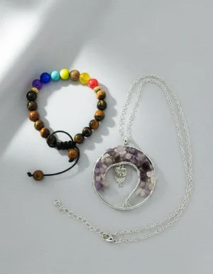 collar Árbol de la vida + pulsera de piedras naturales
