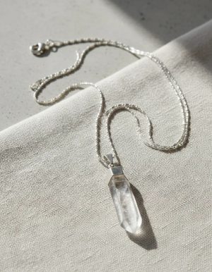 collar cuarzo cristal bañado en plata 925 + cadena 45cm