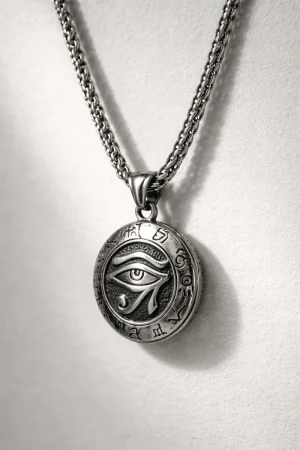 collar colgante ojo de horus runas acero inoxidable 50 cms
