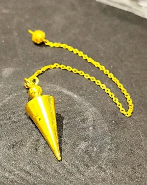 péndulo radiestesia metal dorado+ bolsita de organza