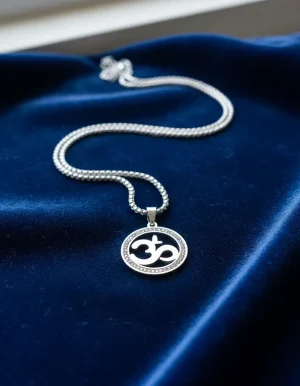 colgante om brillantes de circonio acero cadena 50 cms
