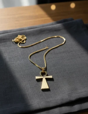 collar cruz de anhk cadena acero 60 cms