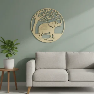 cuadro decorativo Árbol y elefante abundancia 30cms dorado