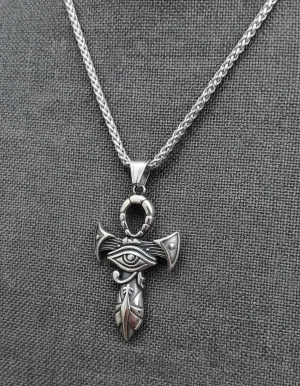 collar cruz de anhk con ojo de horus acero inoxidable 50cm plateado