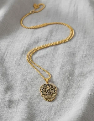 collar calavera dorada acero inoxidable 50 cms