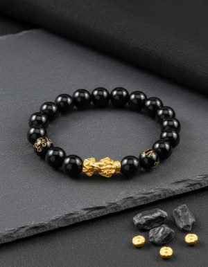 pulsera obsidiana amuleto de la riqueza unisex