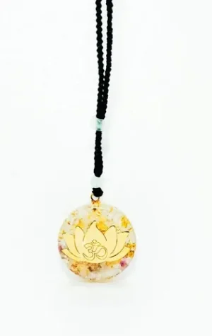 pendiente orgonita flor de loto om dorado