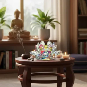 figura decorativa cristal flor de loto multicolor 12 cms