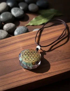 organita flor de la vida geometría sagrada dorado oscuro