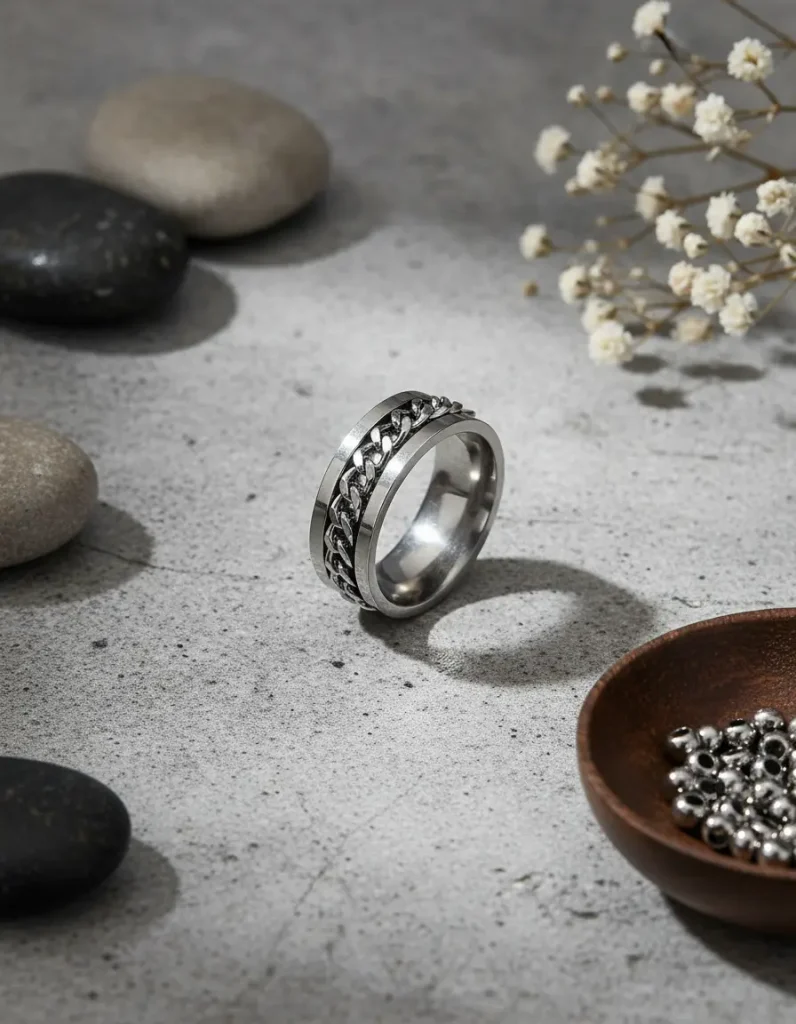 Nosotros anillo antiestres acero inoxi unisex cadena giratoria