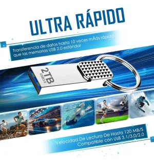 memoria usb 3.0 de 2tb con adaptador usb c, diseño portátil con llavero, compatible con windows/linux/ios/macosmynorcal® plata liso